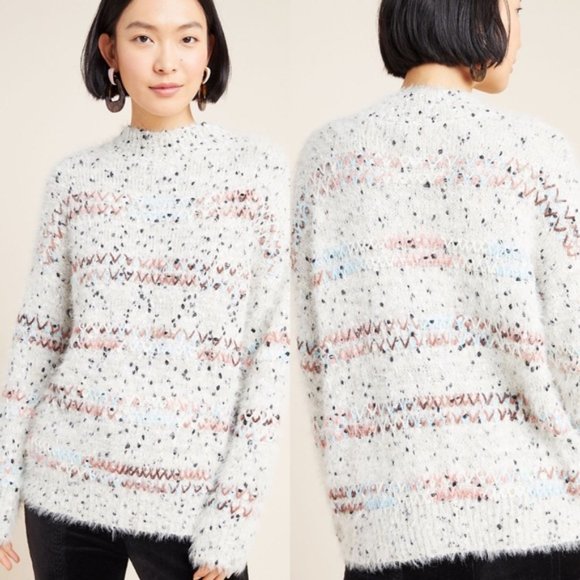 Anthropologie White and Pink Patterned Sweater - Picture 5 of 12